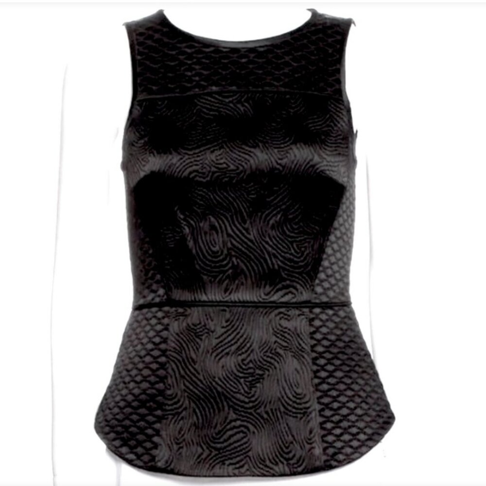 Tibi Black Textured Peplum Top – Size 4